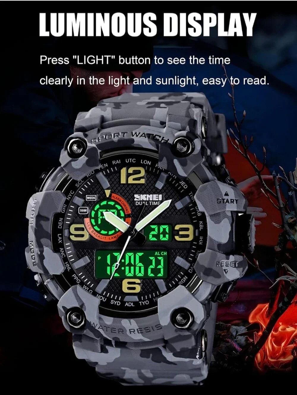 Men's Large Face Outdoor Sports Watches Military S-Shock Watch Waterproof,